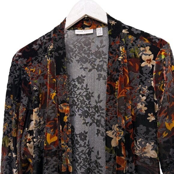 SUSAN GRAVER Stretch Velvet Jacket Plus Size 2X Petite Black Fall Leaf Cardigan - Picture 4 of 10